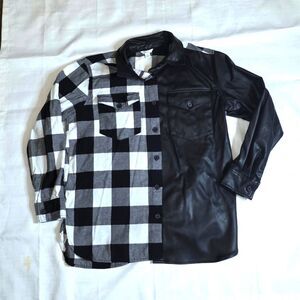 Cato Black And White Plaid Faux Leather Button Up Shirt Size Small